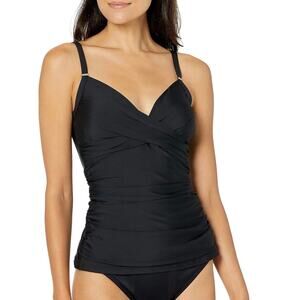 Calvin Klein Black Ruched Tummy Control Tankini Top Women's XS NWT